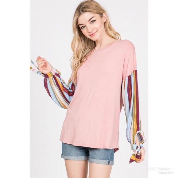 💕LAST 1! Blush Striped Sleeve Contrast Tunic! - Picture 7 of 7